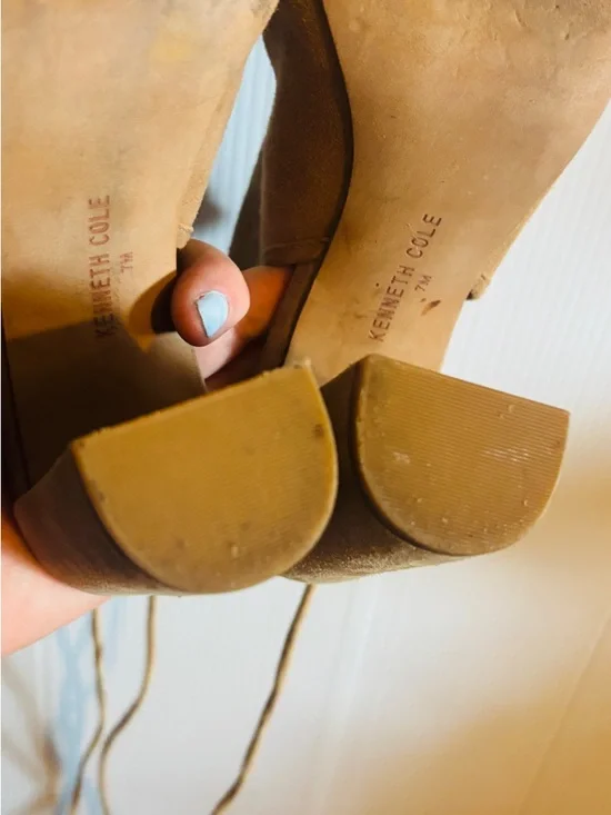 Kenneth Cole Tan Suede Peep-Toe Lace-Up Heels - Picture 4 of 5